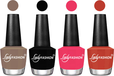 Lady Fashion UV Soak Off Nail Growth Gel Nail Polish Beige, Black, Sweet Pink, Light Copper(Pack of 4)