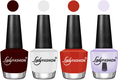 

Lady Fashion UV Soak Off Nail Growth Gel Nail Polish Maroon, White, Amber, Top Coat(Pack of 4)