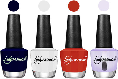 Lady FASHION UV Soak Off Nail Growth Gel Nail Polish Blue, White, Amber, Top Coat(Pack of 4)