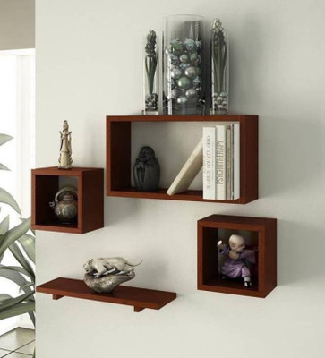 Hubwooden wooden wall shelf ( wood , 4 Brown shelf ) Wooden Wall Shelf(Number of Shelves - 4, Brown)