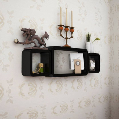 Hubwooden wooden wall shelf ( wood , 3 shelf ) Wooden Wall Shelf(Number of Shelves - 3, Black)