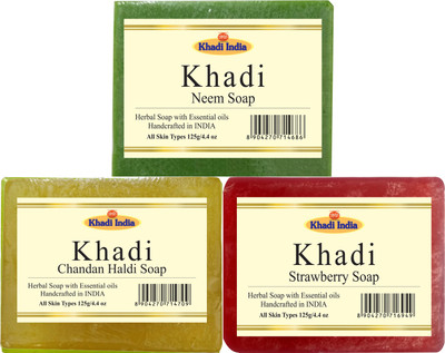 

Khadi Haldi Chandan Soap, Neem Soap, Strawberry Soap(125 g, Pack of 3)