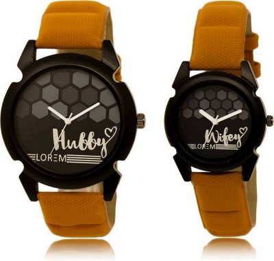 LOREM LR_32_235 Couple Watches With Attractive Hubby & Wifey Brown Leather Analog Watch  - For Couple