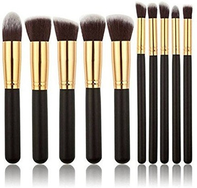 J Black Golden Brushes Set Tool Pro Foundation Blending Blush Eyeliner Face Powder Brush Kit(Pack of 10)