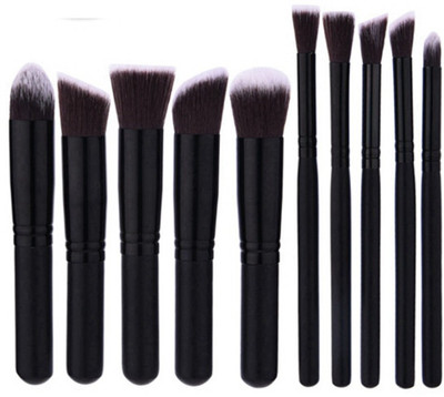 

J Black Grey Brushes Set Tool Pro Foundation Blending Blush Eyeliner Face Powder Brush Kit(Pack of 10)