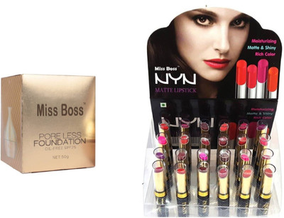 

Miss Boss matte long lasting lipstick and matki poreless foundation combo(Set of 2)