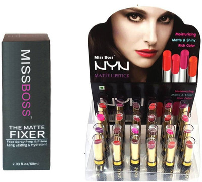 

Miss Boss matte long lasting lipstick and hb matte fixer Primer - 60 ml combo(Set of 2)