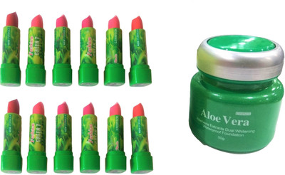 

Miss Boss 12 green tea longlasting waterproof lipstick, KB Aloe Vera Foundation dual whitening waterproof Foundation combo(Set of 2)