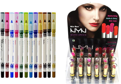 

Miss Boss matte long lasting lipstick and mn Now- Perfect Eye/Lip Liner Pencil Pack of 12 combo(Set of 2)
