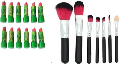 

Jollity Lipstick set of 12 Green tea extract multicolor with 7Pcs Mini Makeup Brush Set(Set of 2)