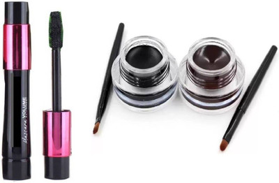 

BAGRIA MASCARA 5 ml (BLACK) 5 ml (black) AND 1 Black & Brown Water Proof & Smudge Proof 24hrs Gel Eyeliner 3+3= 6g (Black, Brown)(Set of 2)