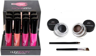 

Jollity Waterproof Gel Eyeliner (Black&Brown) with 12pc set of matte lipsticks(Set of 3)