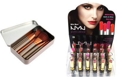 

Miss Boss matte long lasting lipstick and NK 12 golden makeup brushes combo(Set of 2)