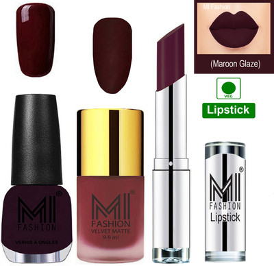 

MI FASHION Premium Quality Super Saver Nail Polish and Lipstick Combo - Maroon Matte Nail Polish,Musky Maroon Shine Nail Polish and Maroon Rebel Lipstick(Set of 3)