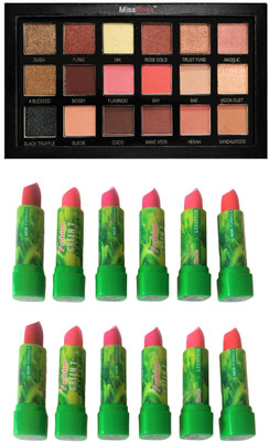 

Miss Boss 12 green tea longlasting waterproof lipstick and hb Golden Sand 3D Highlighter Palette combo(Set of 2)
