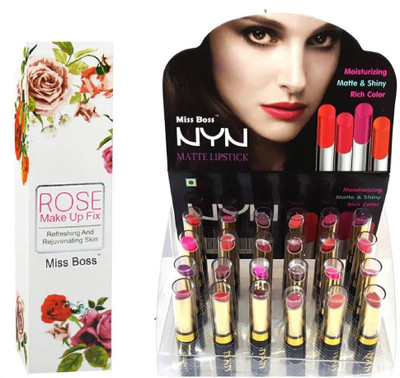 

Miss Boss matte long lasting lipstick and kb Rose Long lasting moisturizing Makeup up Fixer Primer - 120 ml combo(Set of 2)