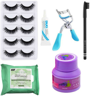 

Rtb 5 Pair Eyelash, Eyelash Glue, Eyelash Curler, Makeup Remover Wipes, Dip&Twist Nail Paint Remover With Black Eyebrow Pencil(Set of 10)