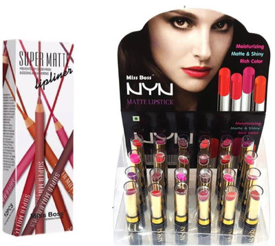 

Miss Boss matte long lasting lipstick and liner set of 12 multicolor soft matte waterproof lip pencil(Set of 2)