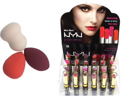 

Miss Boss matte long lasting lipstick and 3 blender sponge puff combo(Set of 2)