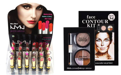 

Miss Boss matte long lasting lipstick and kb Face 3 in 1 Contour Kit 23001B Concealer combo(Set of 2)