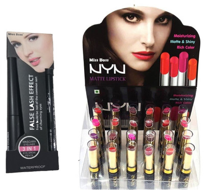 

Miss Boss matte long lasting lipstick and Eyebrow Pencil Black & Liquid EyeLiner & Mascara (set of 3) combo(Set of 2)