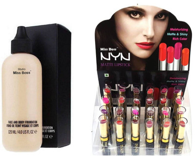 

Miss Boss matte long lasting lipstick and Studio Perfect Finish Face & Body Foundation (transparent) combo(Set of 2)