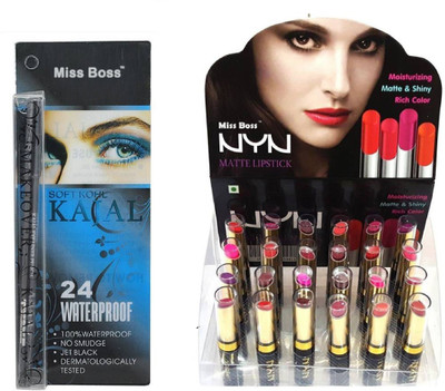 

Miss Boss matte long lasting lipstick and 24hr Waterproof Makeover Kajal (black) combo(Set of 2)
