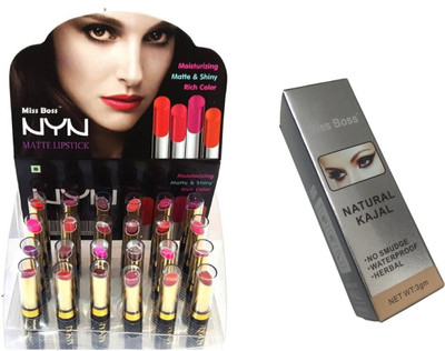

Miss Boss matte long lasting lipstick and Natural Kajal-SGP 3 g (Black) combo(Set of 2)