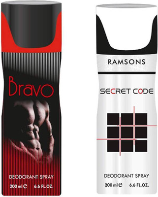 

RAMSONS Bravo & Secrate Code Body Spray Deodorant Spray - For Men & Women(400 ml, Pack of 2)