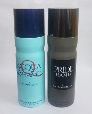 

HAMD AQUA & PRIDE pack of 2 Deodorant Spray (400 ml, Pack of 2) Body Spray - For Men & Women(400 ml, Pack of 2)
