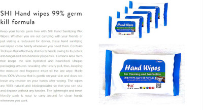 

SHI HAND SANITIZING WIPES WITH 99.9% GERM KILL FORMULA(Pack of 150)