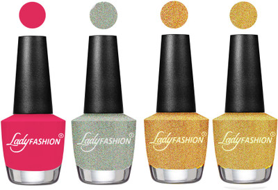 

Lady Fashion UV Soak Off Nail Growth Gel Nail Polish Strawberry, Top Coat, Silver, Golden(Pack of 4)