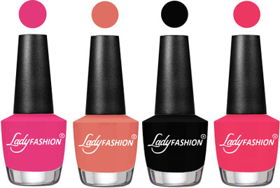 

Lady Fashion UV Soak Off Nail Growth Gel Nail Polish Pink, Coral Sunset, Black, Sweet Pink(Pack of 4)