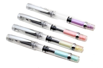 Ledos Set of 4 - Stylish Demonstrator Safari Piston Fountain Pen Fine Nib With Chrome Trims Pen Gift Set(Pack of 4, converter mechanism)