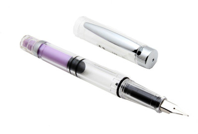 Ledos Exclusive Demonstrator Piston Fountain Pen Fine Nib With Chrome Trims - Purple Fountain Pen(Ink Color - Converter Mechanism)