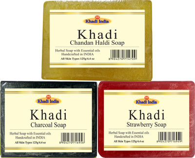 

Khadi Haldi Chandan Soap, Charcoal Soap, Strawberry Soap(125 g, Pack of 3)