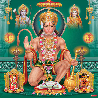 god & god's 60 cm Shri Hanuman Ji Sparkle Digital Picture Self Adhesive Sticker(Pack of 1)