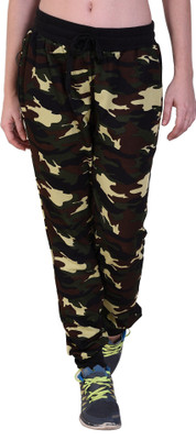 Crease & Clips Printed Women Multicolor, Green Track Pants