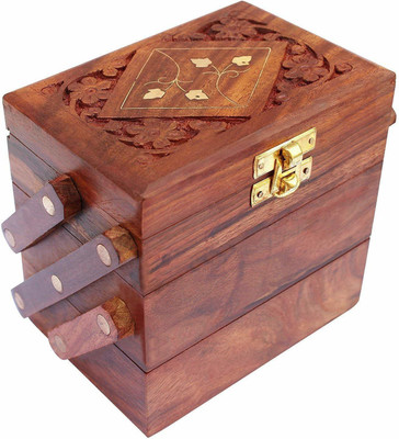 

Karam Collections Handmade Wooden Jewellery Box TO KEEP YOUR JEWELLERY SAFE., MULTI PURPOSE Vanity Box(Brown)