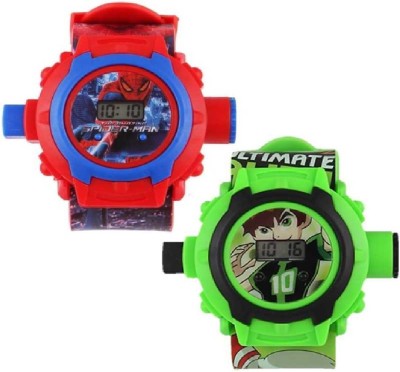 Giffemans Kids Watch 2 Beautiful Combo Ben-10 & Spider-Man Projector CL,0-24 Laser Light Image Kids Watch - For Boys & Girls Watch - For Boys Digital Watch  - For Boys & Girls