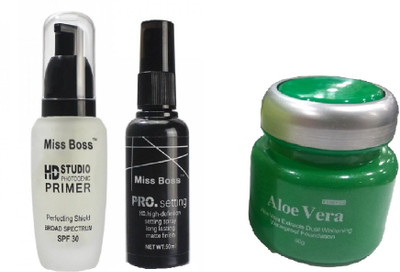 

Miss Boss kb aloe vera foundation 50gm and HD STUDIO PROFESSIONAL PREP+SET MAKEUP (1 PRIMER + 1 FIXER) - 100 ml combo(Set of 3)