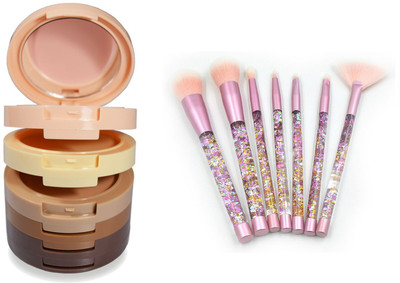 

Rtb Ma.rs Cream Contour Highlight palette 5 in 1 with glitter handle makeup brush pack of 7(Set of 8)