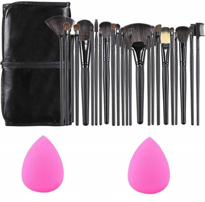 

SKINPLUS Professional Wood Make Up Brushes Sets With Leather Storage Pouch - 24 Pcs + 2 SPONGE PUFF(Set of 3)