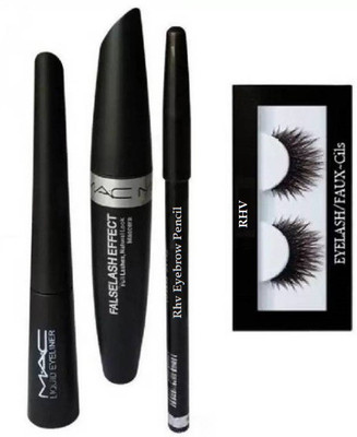 

RHV Eyelash Black and Eyebrow Pencil Black & MAC Liquid EyeLiner & MAC Mascara(Set of 4)