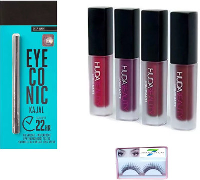 

blackqueen eyelashes, huda red edation,econic kajal deep black ( set 6) (Set of 6)(Set of 6)
