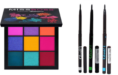 

Miss Boss Eyeshadow Palette - Electric obsession 10.0 g and glam waterproof black, blue, green kajal combo(Set of 2)