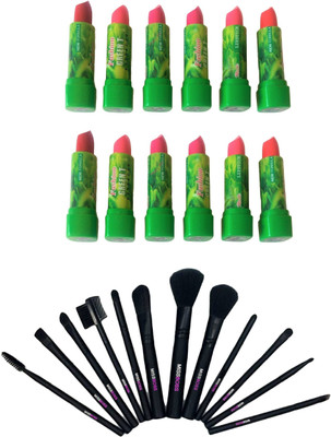 

Miss Boss 12 green tea longlasting waterproof lipstick, hb makeup Brush Set pack of 12 brush combo(Set of 2)