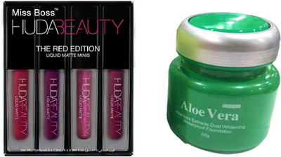 

Miss Boss lipstick red edition 16 ml and kb Aloe Vera Foundation dual whitening foundation 50 gm combo(Set of 2)
