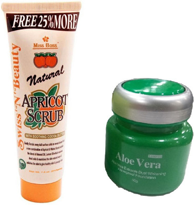 Miss Boss kb aloe vera foundation and Natural Apricot Scrub with Soothing cocoa Butter (212 g) combo(Set of 2)