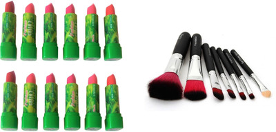 

Miss Boss 12 green tea longlasting waterproof lipstick and hk beauty makeup Brush Set pack of 7 brush combo(Set of 2)